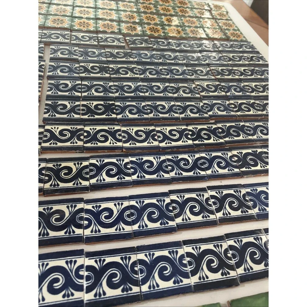 Lot Of 144 Antique decorative clay tiles  hand painted  2”x2”